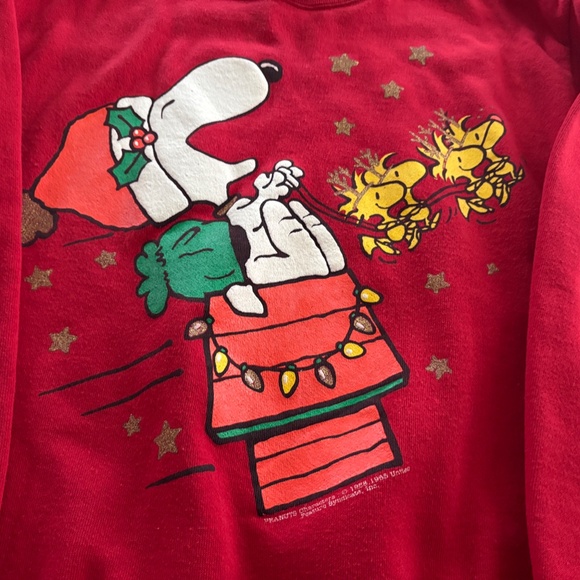 Vintage 80s 90s Womens Tultex Peanuts Snoopy Christmas Sweatshirt Large - Picture 2 of 7
